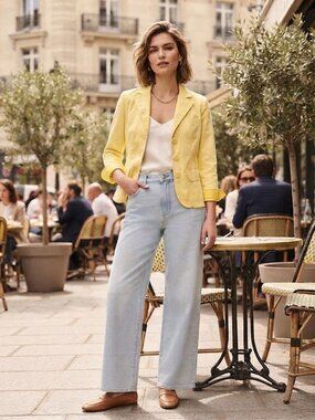 Yellow Old Navy Womens Blazer Jacket XS Cotton Blend With Pocket Details